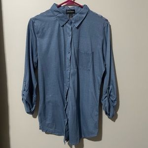 karen brooks , size medium, blue jean colored button down